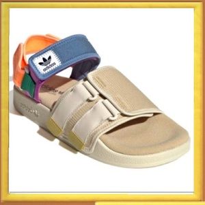 [#1062] ADIDAS | Adilette 4.0 Strap Sandal Slide| Beige/Aluminum/ Orange| US  9